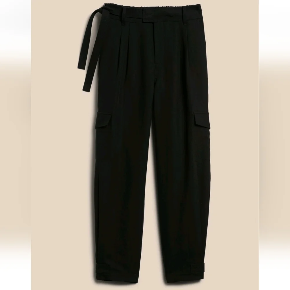 Banana Republic Lyocell Linen Blend Belted Cargo Pants 00 PETITE Black RT$110